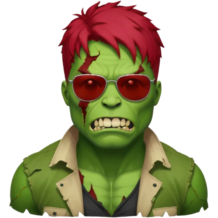 Zombie hulk with red hair and sun glasses emoji
