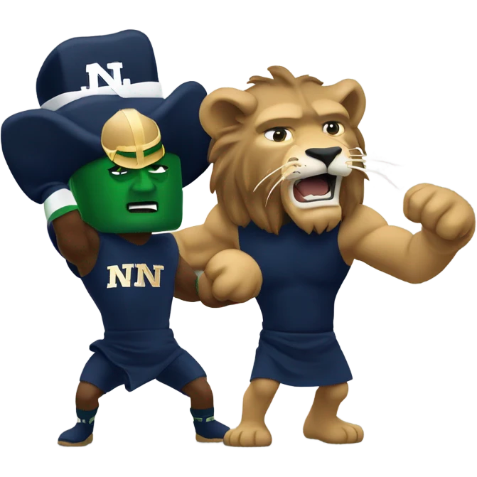 Notre dame Irish leprauchan fighting nittany lion emoji