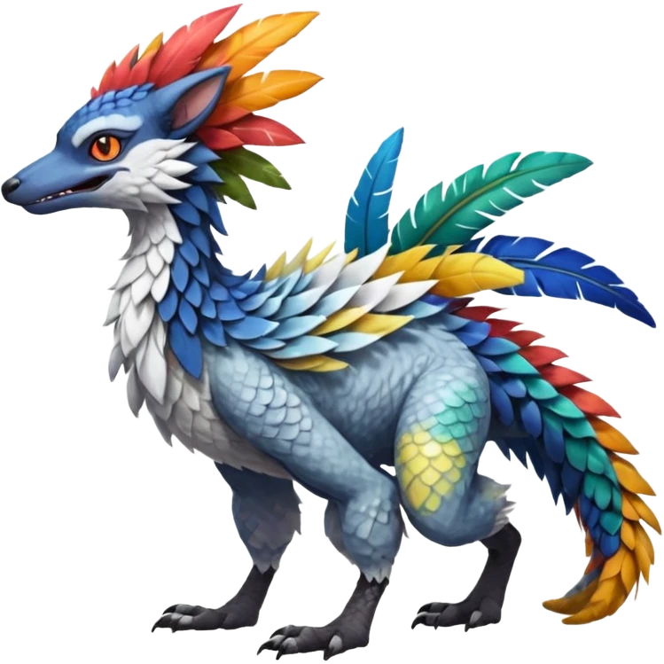 Colorful Fruity Warm-colored Tropical Exotic Vernid-Sergal-Trico-Silvally-Nargacuga-fusion-hybrid-animal-creature, full body emoji