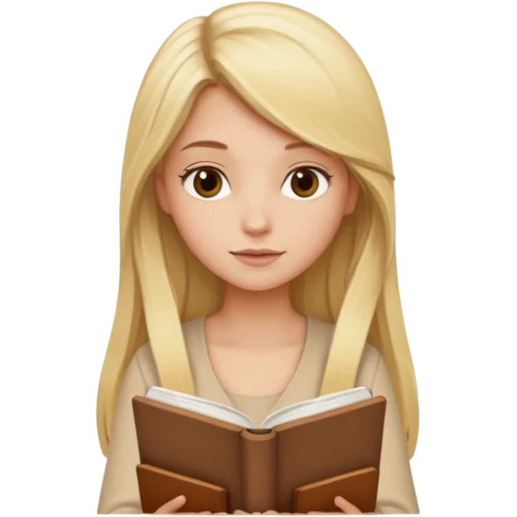 Blonde sexy girl with long hair reading a brown book, beige set  emoji