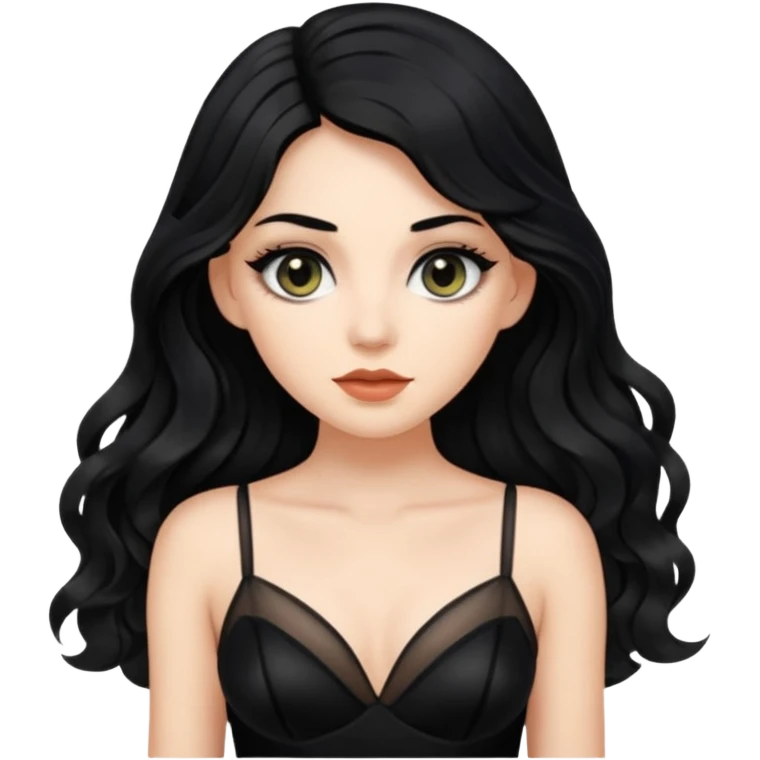 Beyaz tenli siyah tül çok açık elbise giyen siyah dalgalı saçı olan çekik gözlü  emoji