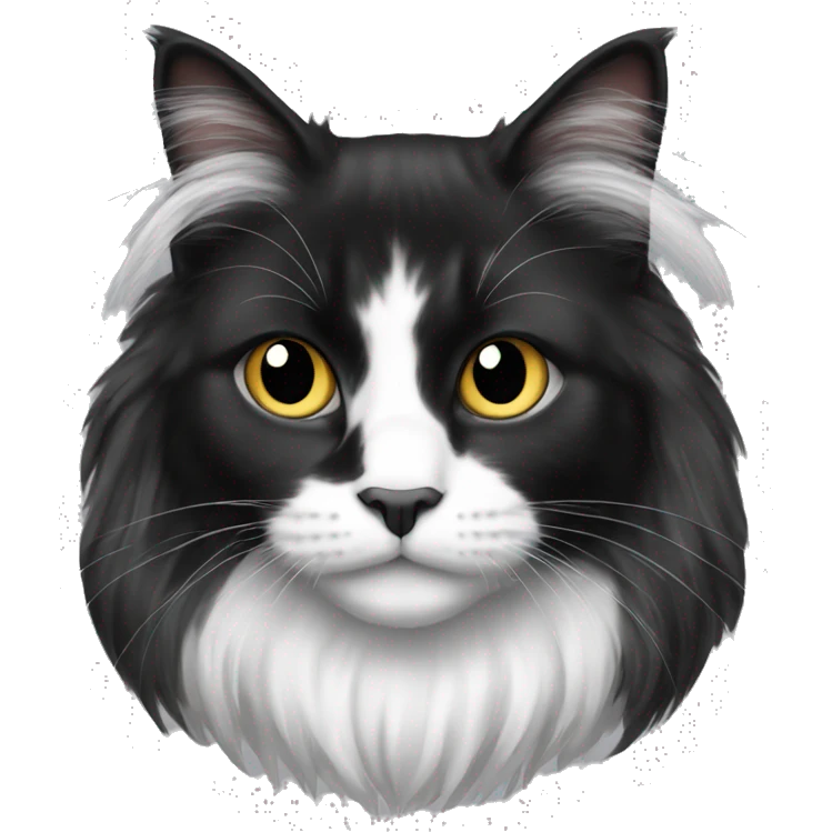 long haired cat black with white spot emoji