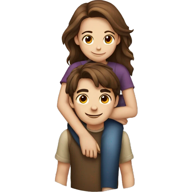 Girl with brown hair hugging boy with brown hair emoji
