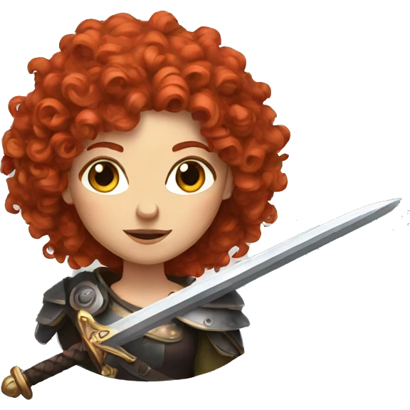 woman, curly red hair, sword emoji
