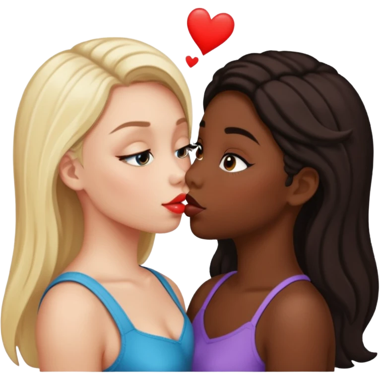 Black girl and white girl kissing emoji