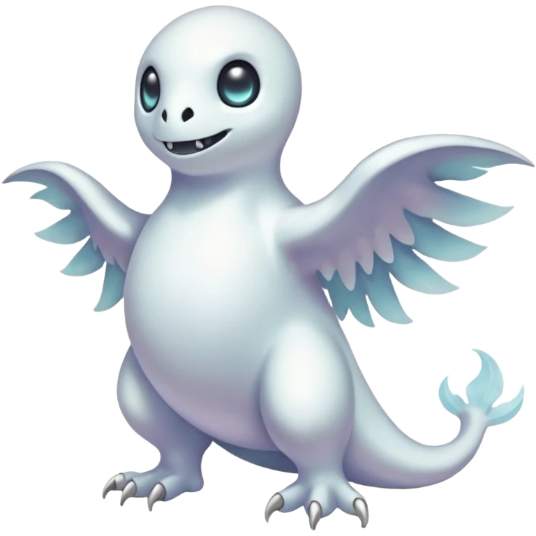 Pearlescent White Ghost-Soft Glimmer-Veined Pokémon-Fakémon-Digimon-Creature, (full body) emoji