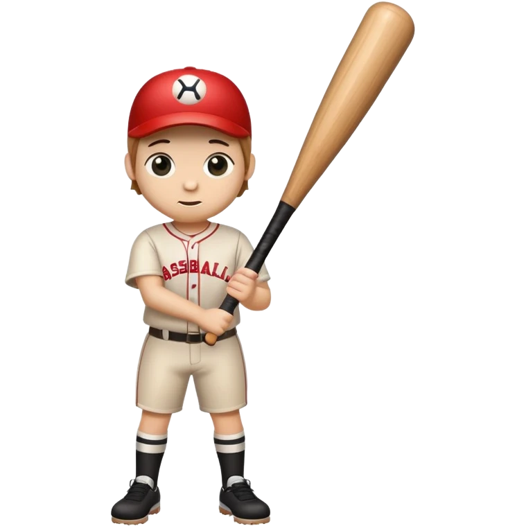 a wooden log trunk with thin legs, a cute face, holding a baseball bat emoji