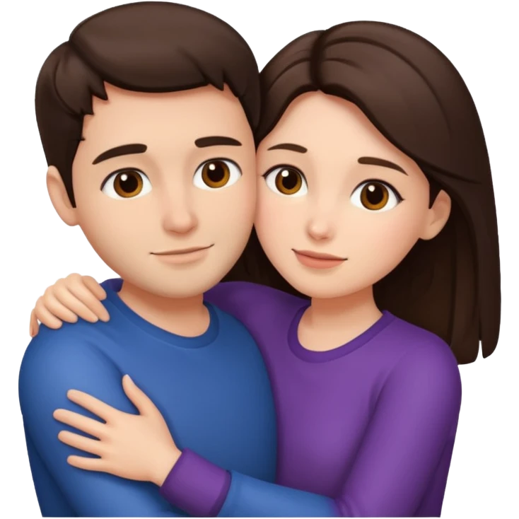 Brunette couple hugging emoji