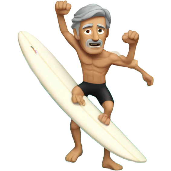 Dark haired old guy surfing in Mexico emoji