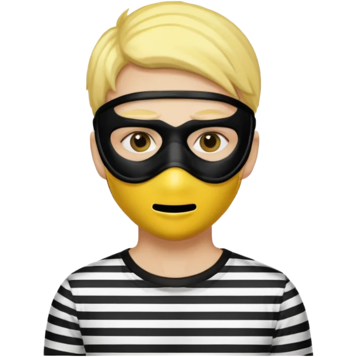 Make a robber emoji with yellow skin and white and black shirt with a mask thats black emoji