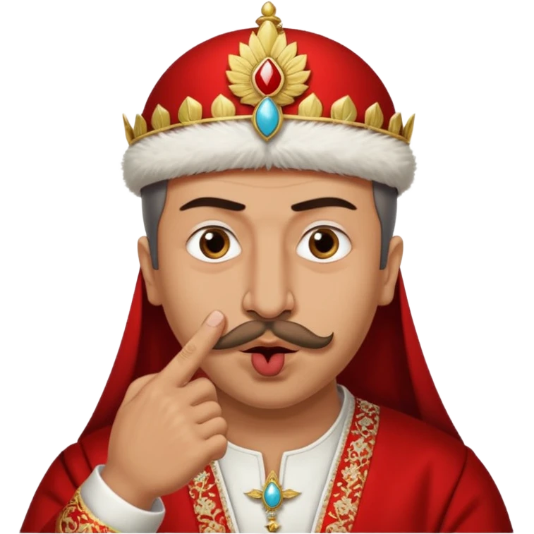 A turkish Sultan putting a finger in front of his mouth while his eyes are pure white, HE IS EXTREMELY INSANE AND CRAZY emoji