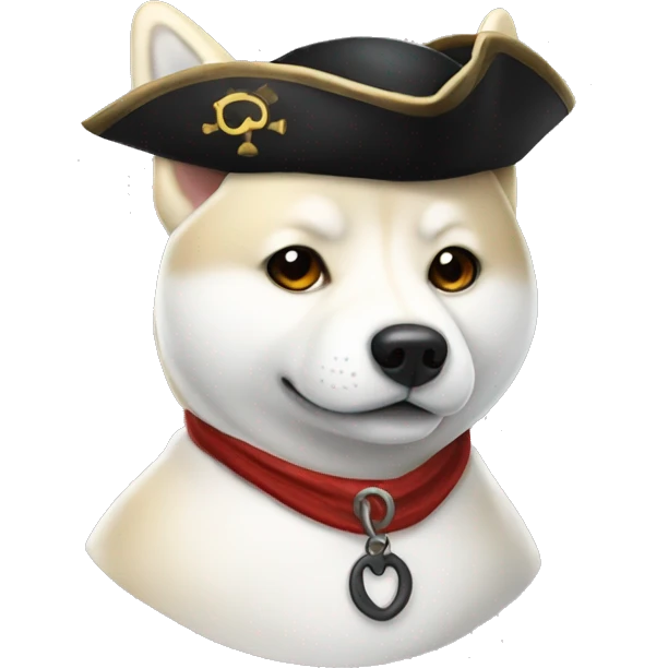 A white shiba inu with a onepiece pirate hat emoji