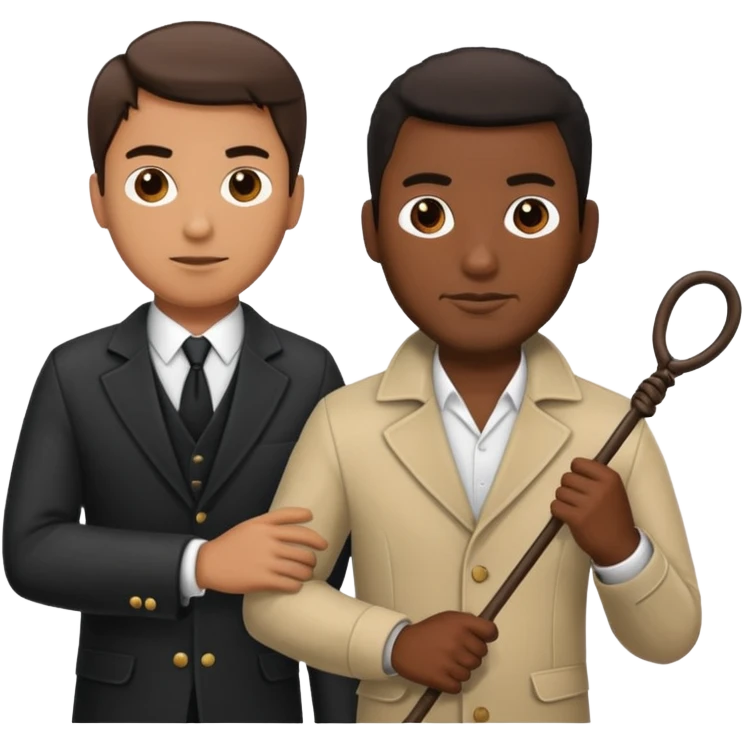 American man holding a whip next to a black man emoji