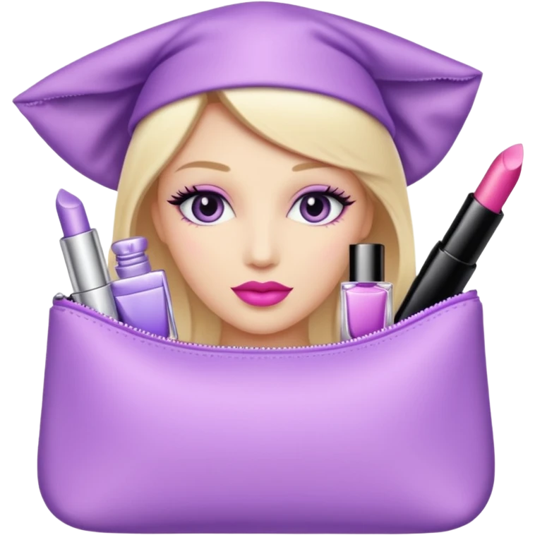 cosmetics (lipstick, perfume, mascara,..) in a lavender blink bag emoji