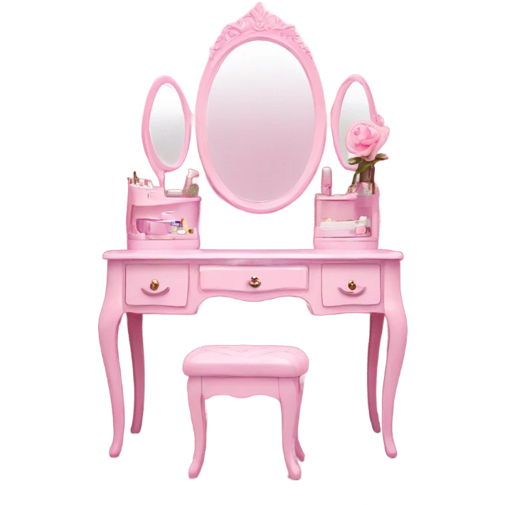 Vanity table with mirror pink emoji