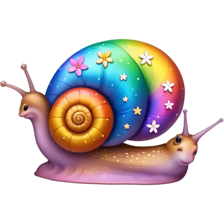 Small snail with stars flowers and rainbows emoji