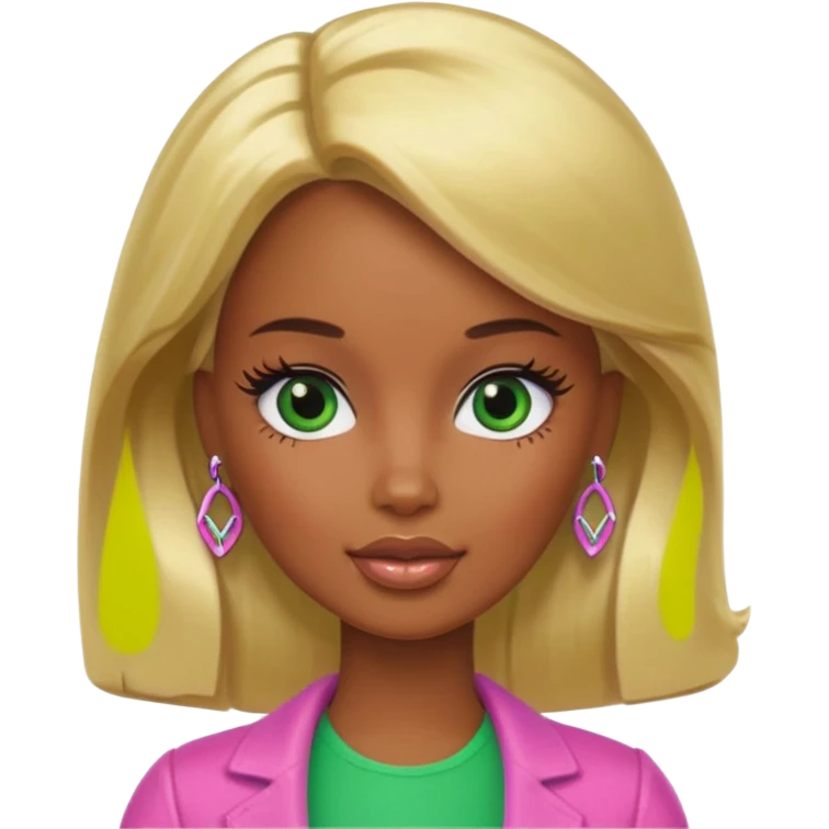 Brown skin blonde hair Barbie with green on her face  emoji