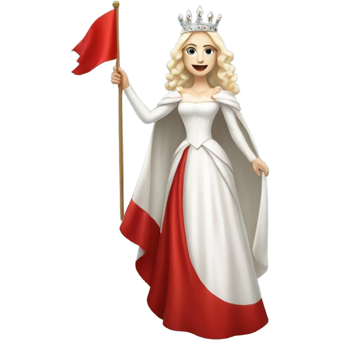Beautiful white queen waving and holding a red flag emoji