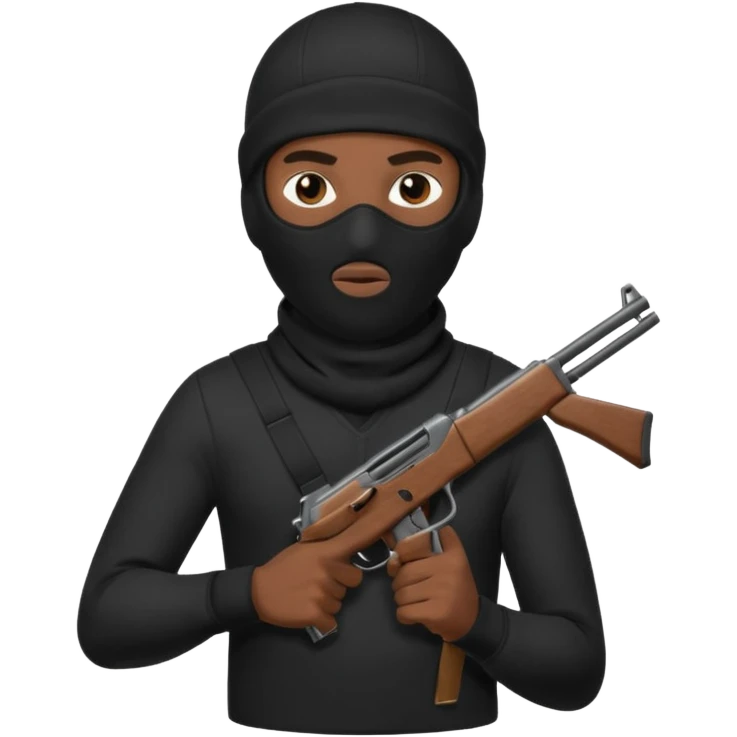black guy thug with ski mask and gun wearing black shirt emoji