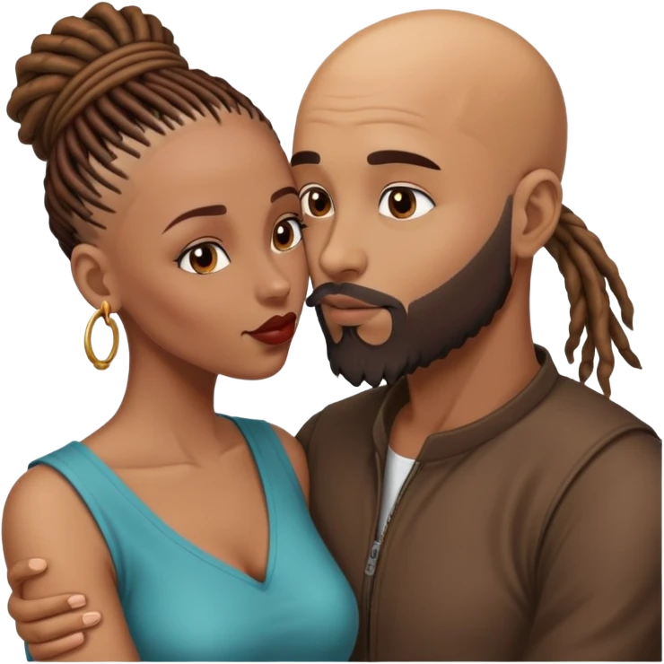 Bald head brown man with beard kissing African woman with brown dreadlocks  emoji
