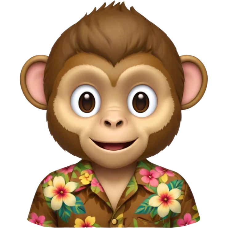 Monkey – cheeky grin, wearing floral aloha shirt. emoji