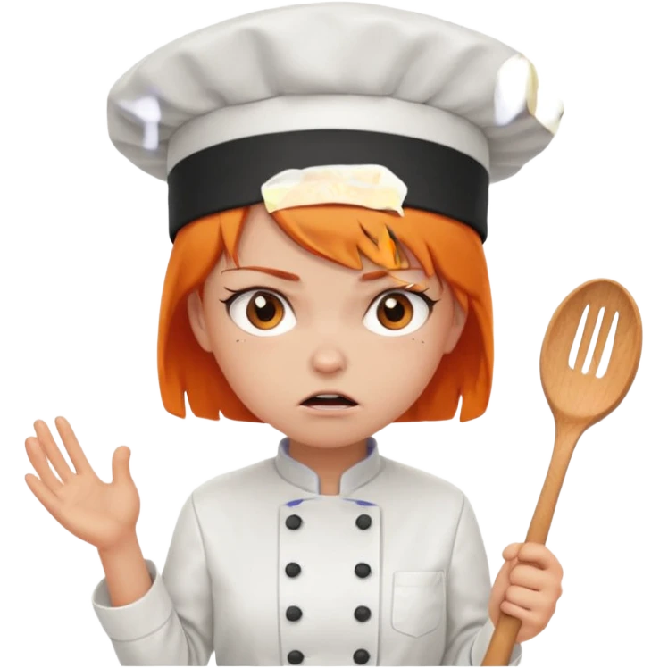 girl, Short orange hair, angry, wearing chef uniform and chef hat emoji