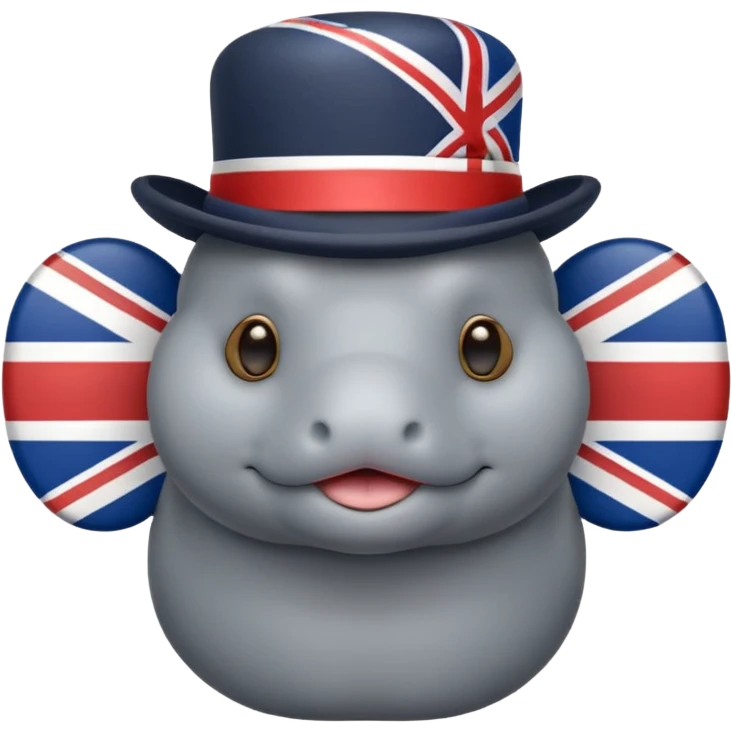 British manatee with bowler hat and monocle, Union Jack flag, emoji style emoji