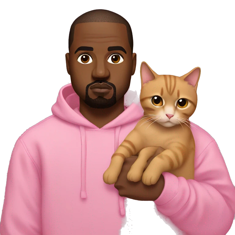 Kanye with an all pink outfit with a cat in his arms emoji