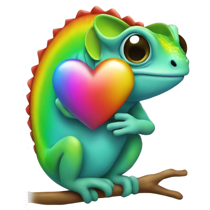 chameleon holding rainbow heart emoji
