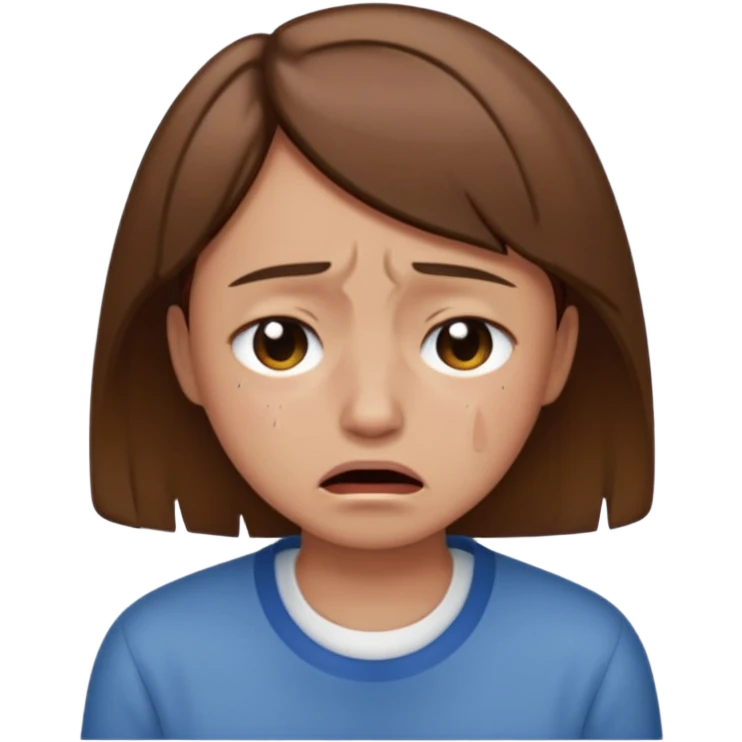 person in normal clothes crying, short brown hair emoji