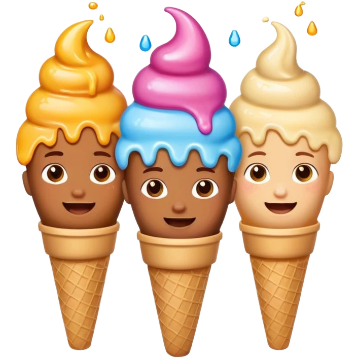 happy children with melting ice cream cones emoji
