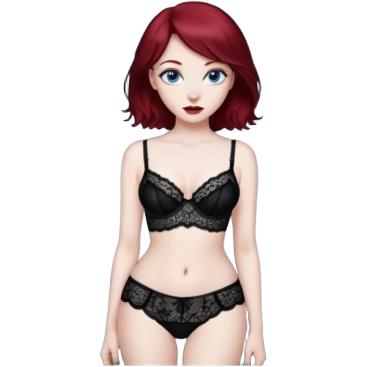 Naughty MILF bigger hips dark red hair blue eyes pale skin lingerie emoji