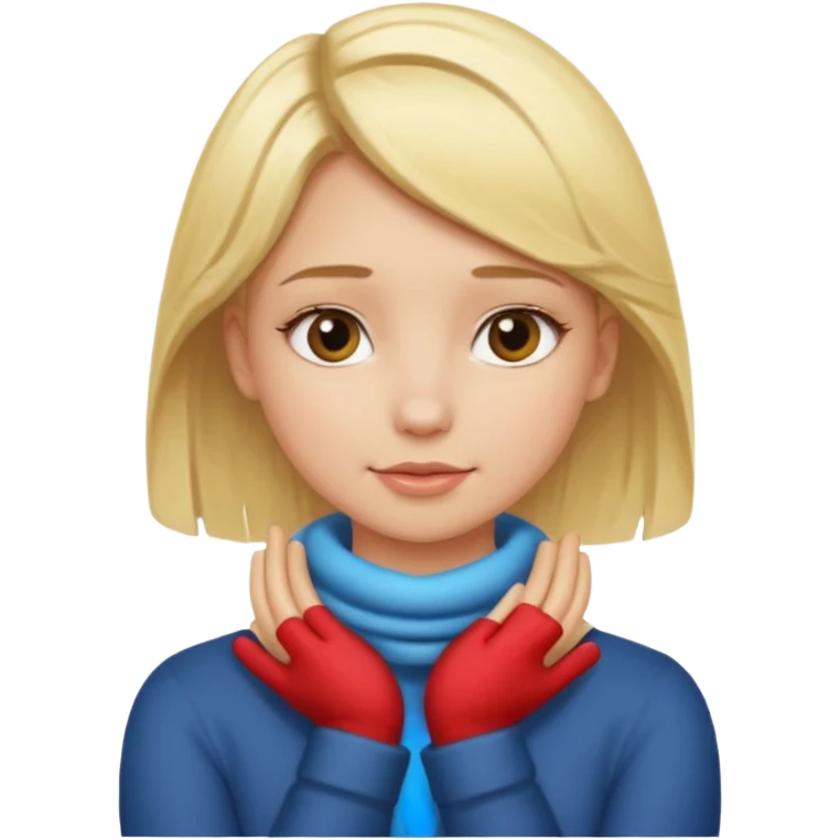 Girl with blonde hair, putting her hands around her neck emoji