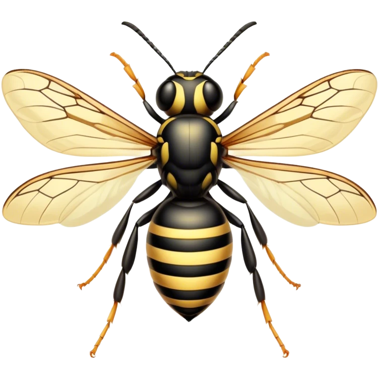 Beautiful and Majestic Wasp Portrait Emoji, Head and body rendered in serene repose with a gentle, confident smile, showcasing a refined, streamlined form with delicately patterned stripes and softly closed, focused eyes, Simplified yet exquisitely endearing features, highly detailed, glowing with a soft, drowsy radiance, high shine, relaxed and utterly noble, stylized with an air of regal insect elegance, soft glowing outline, capturing the essence of a beautiful and majestic wasp that embodies the refined power of nature! emoji