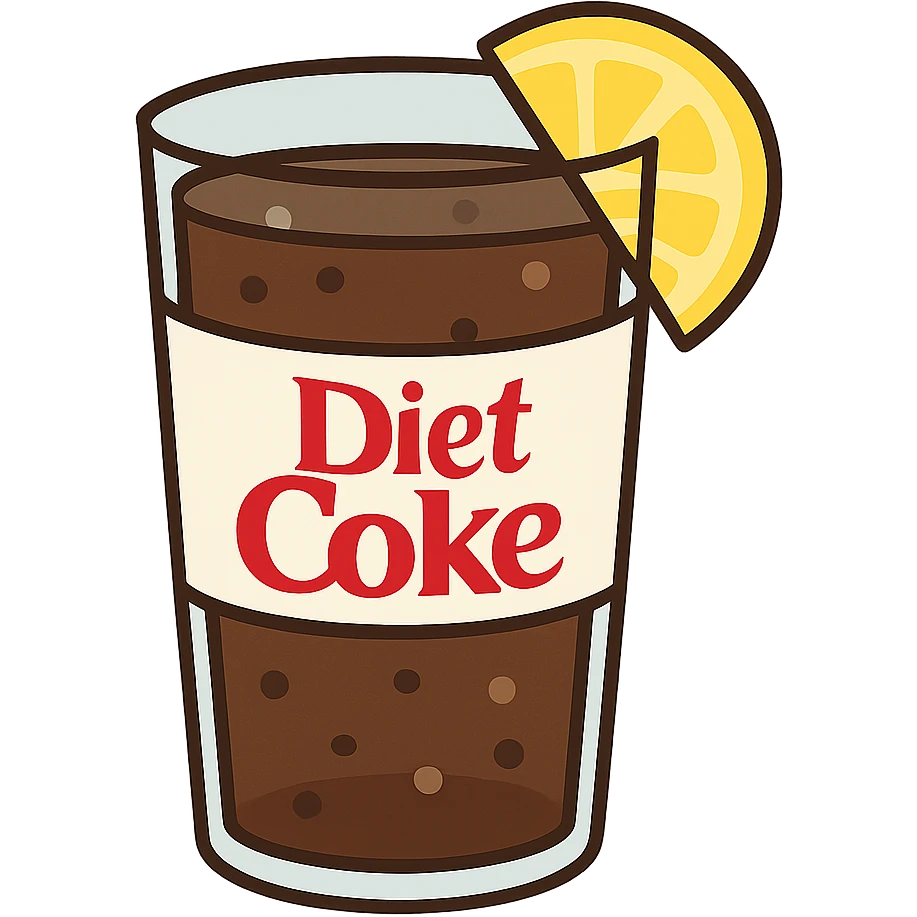 flat toon glass diet coke with a wedge of lemon emoji