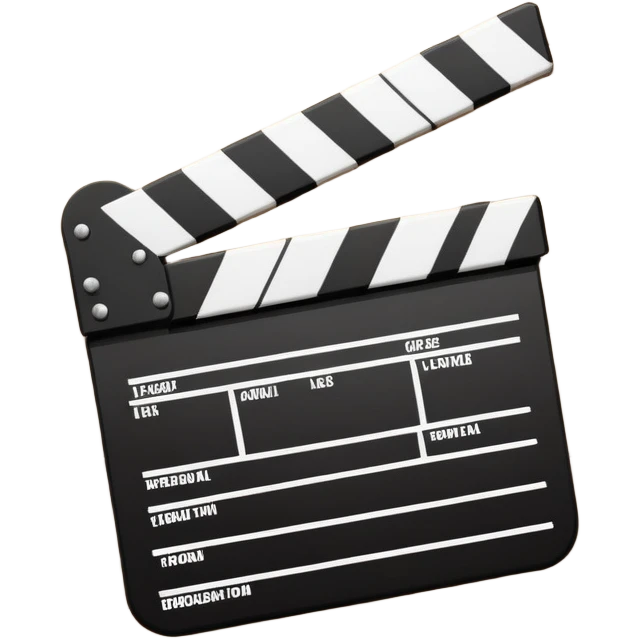 Ultra simplified movie clapper with black and white colors, two simple rectangles with a diagonal line, minimal design emoji