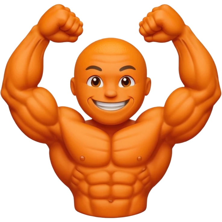 a Orange with muscular arms and face expression emoji