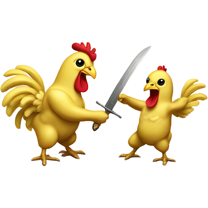 Chickens sword fighting using bananas emoji
