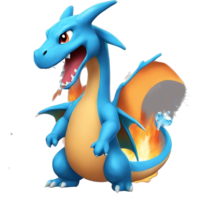 water-type charizard with fire coming out from its mouth emoji