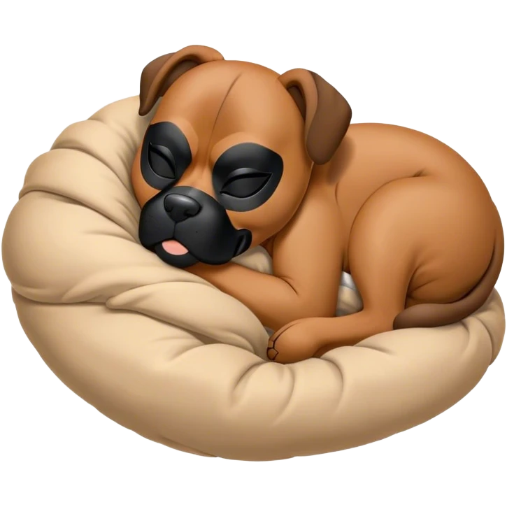 Cinematic Meme-Worthy Chubby Sleeping Boxer Portrait Emoji, Head resting peacefully with a contented smile, showcasing a delightfully chubby build and a luxuriously soft fawn coat with a striking black mask, eyes shut in a serene nap, Simplified yet hilariously adorable features, highly detailed, glowing with a soft, drowsy light, high shine, relaxed and utterly lovable, stylized with an air of playful laziness, bright and heartwarming, soft glowing outline, capturing the essence of a comically sleepy Boxer, so meme-worthy it feels like it could instantly become the next viral sensation of adorable slumber! emoji