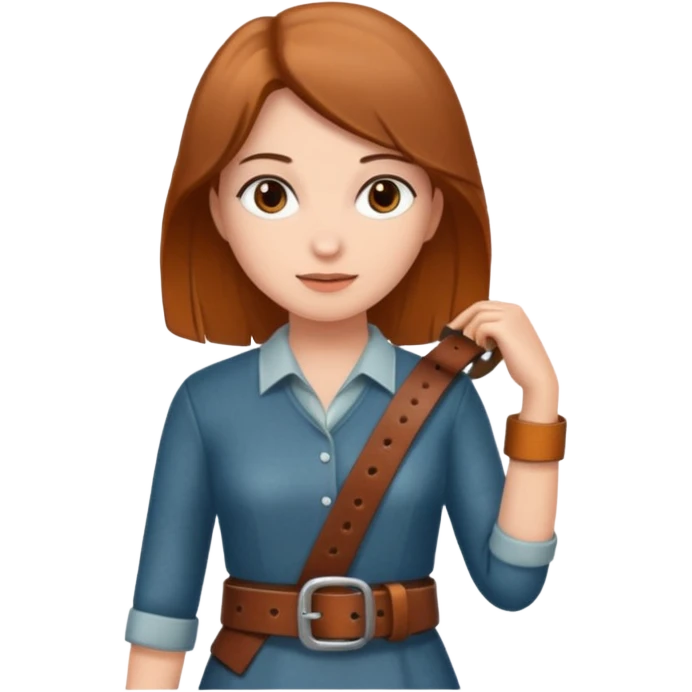 A woman holding a belt emoji