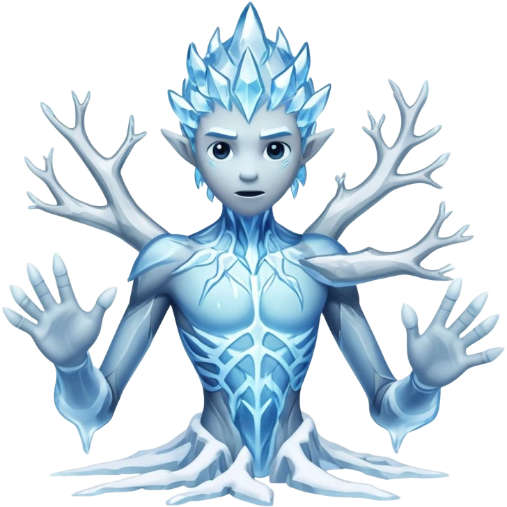 ice elemental shaped more like a human—think tall, jointed limbs, maybe even facial expressions made of ice or snow. emoji