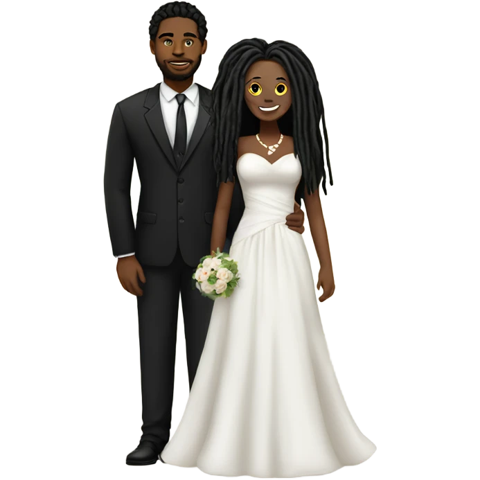 black couple with black dreadlocks, plus size man only full body wedding emoji