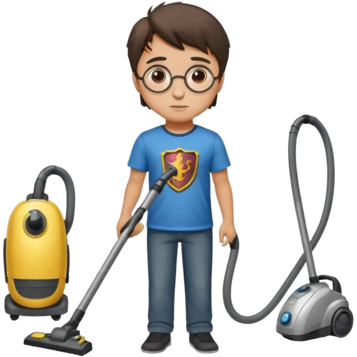 Harry Potter is vacuum cleaning the room emoji