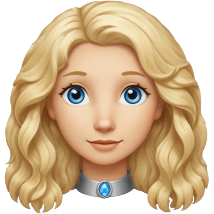Long, straight, blonde hair, blue eyed woman.   Wavy, blonde goldendoodle emoji