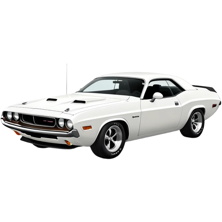 Pure white 1971 Dodge Challenger muscle car, completely white paint, no stripes, side angle view, minimalist Apple iOS emoji style, classic car from Death Proof movie emoji