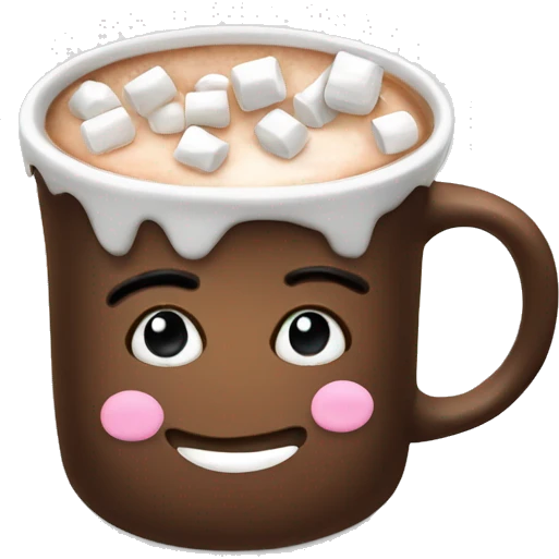 White mug of hot chocolate with marshmallows  emoji