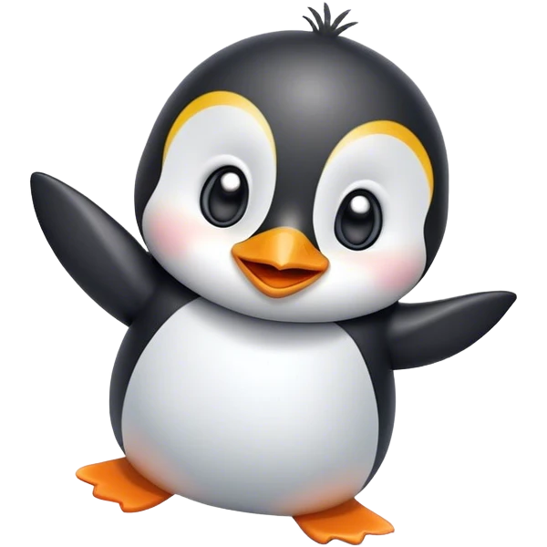 Create a cute, dancing penguin emoji with a joyful expression and raised flippers. emoji