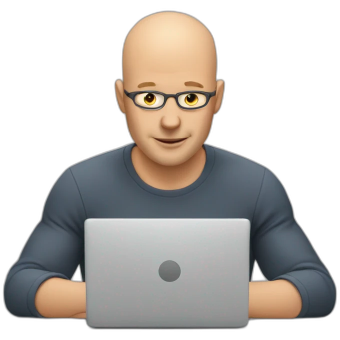 bald man with no glasses typing on computer - having fun! emoji