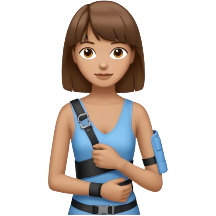 create an emoji of a woman with brown hair and a fringe with her right arm in a brace/sling  emoji